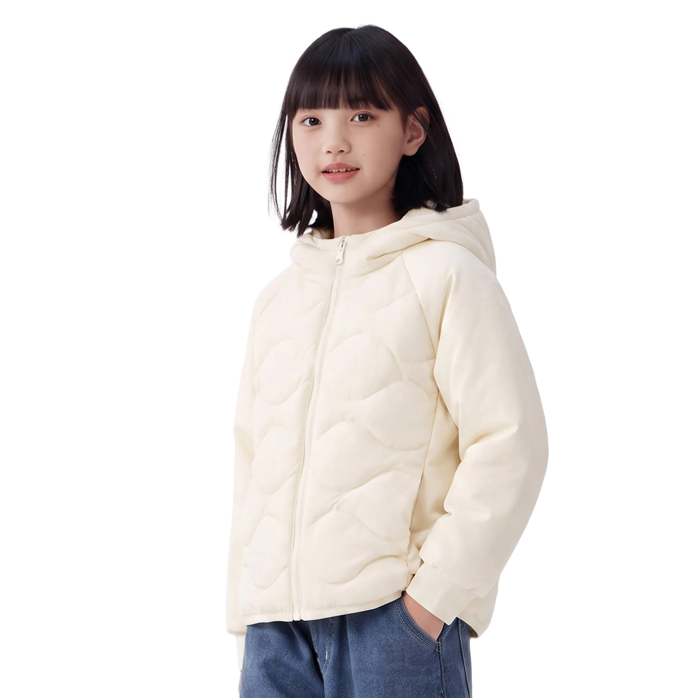 Hooded Down Jacket in Oat cream