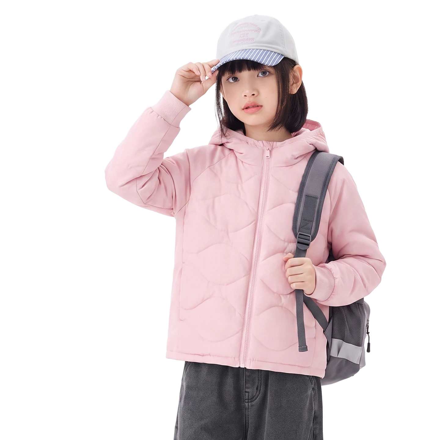 Hooded Down Jacket in Heather pink