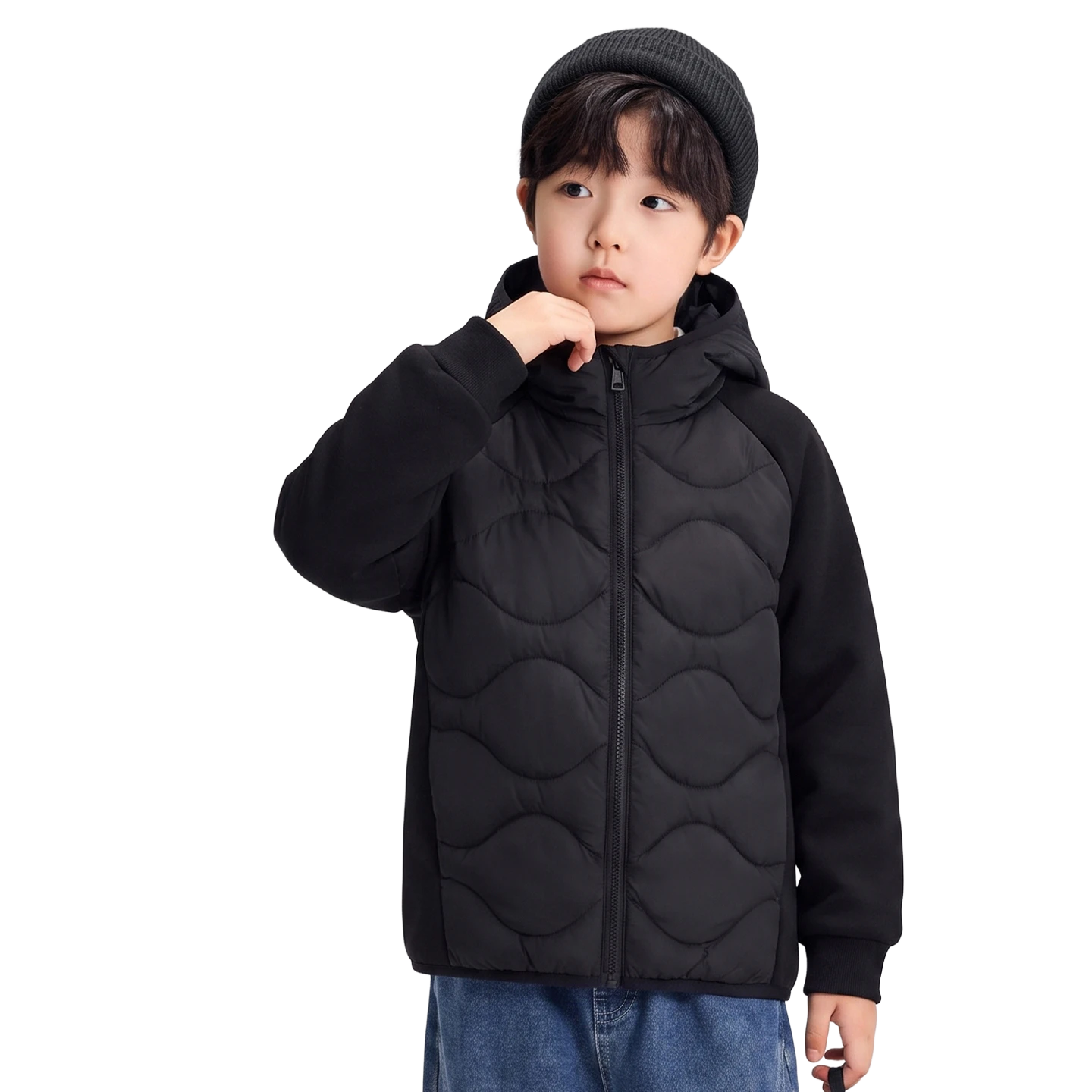 Hooded Down Jacket in Carbon black
